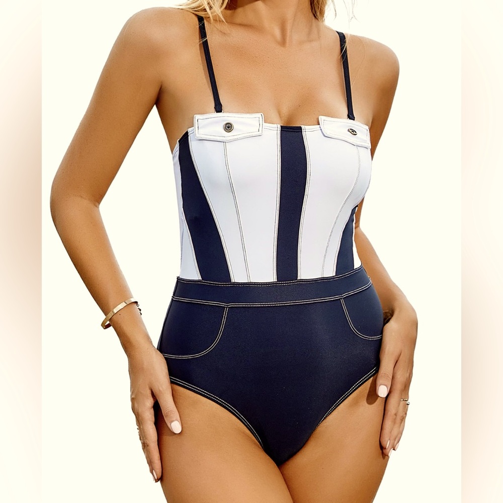 NWT • UKINI • Vintage One-Piece Swimsuit • Black & White • 🖤🤍 • Size XL